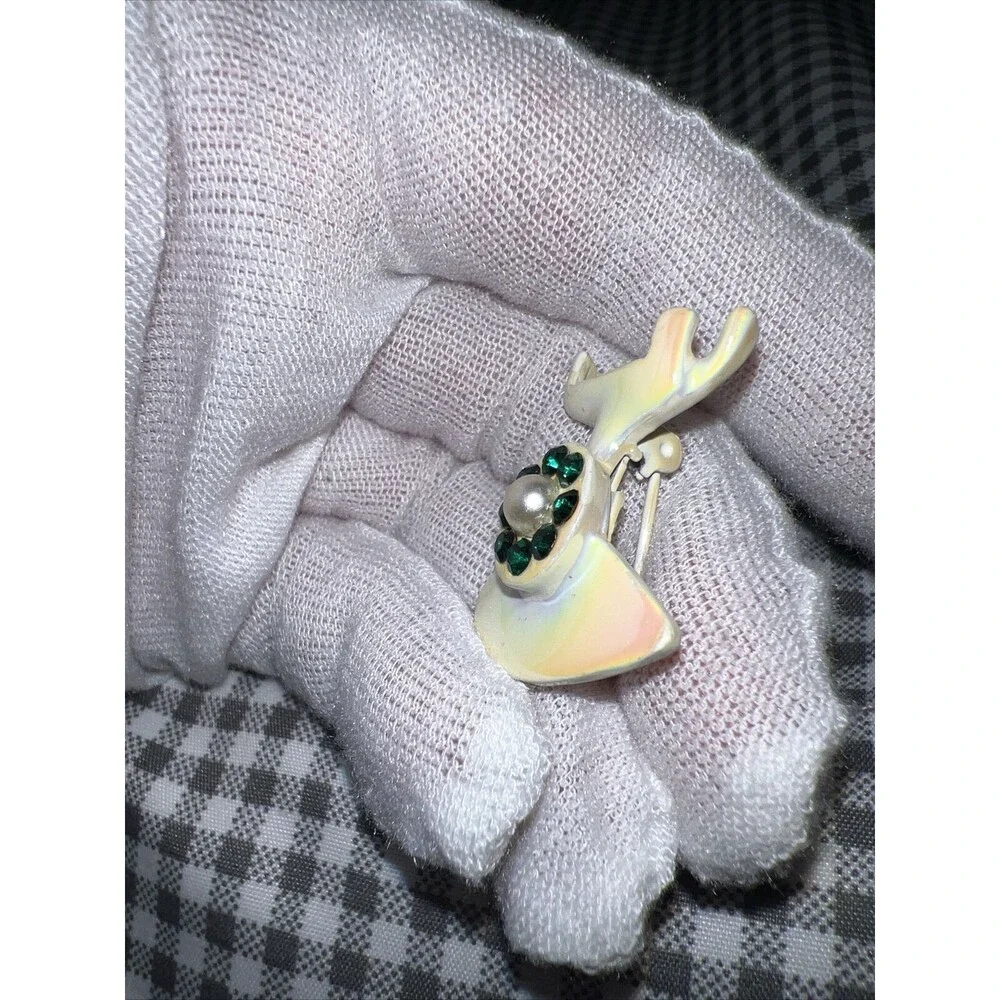 VTG Or Retro Rotary Dial Telephone Brooch Phone Pin Rhinestone Pearlized Enamel